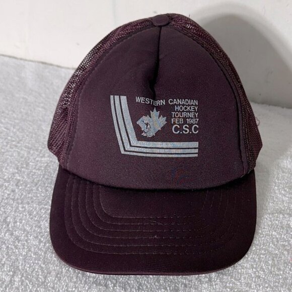 Vintage 1987 Burgundy Western Canadian Hockey Tourney Mesh Back Trucker Hat - Picture 11 of 11